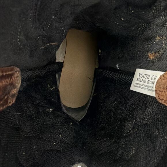 Dan Post Boots Boys 6 D Little River Cowboy Black Tan Leather Square Toe Youth - Picture 6 of 10